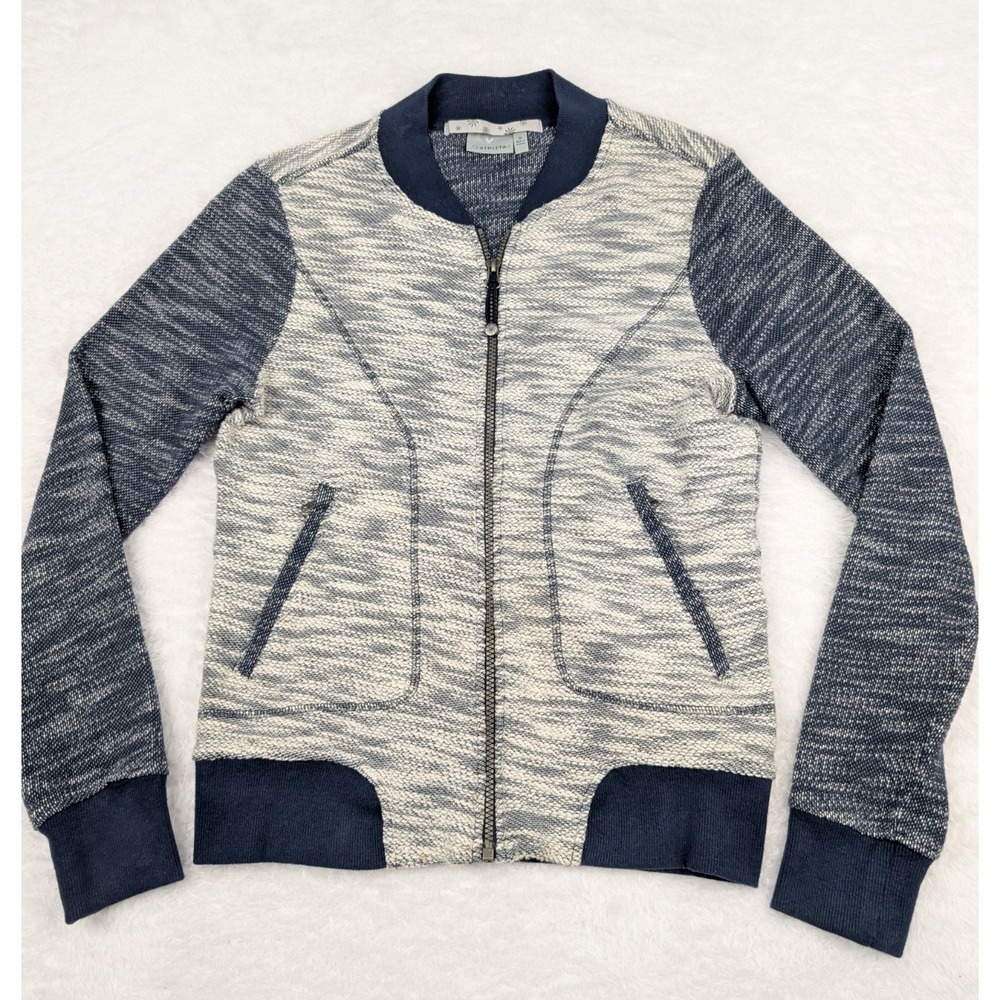 Athleta Full Zip Jacket Women's Size M Gray /Blue Cotton Light Weight